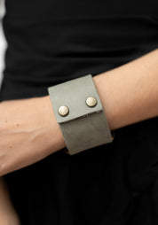 Grey Leather African Turquoise Buckle Cuff