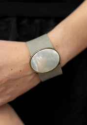 Grey Leather Light Mother Of Pearl Buckle Cuff - December Thieves