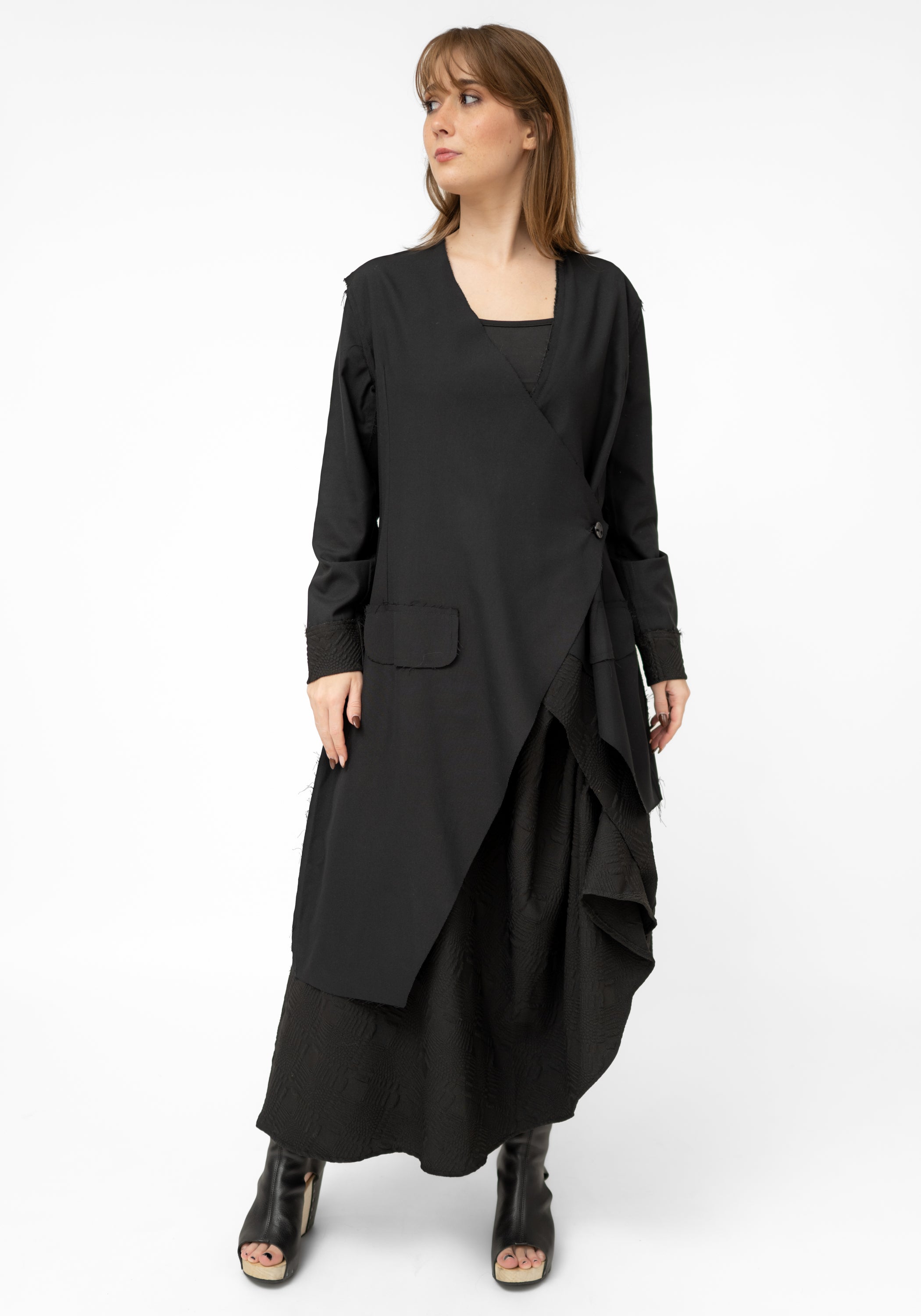 Magnetite Asymmetric Wool Blend Wrap Jacket - December Thieves