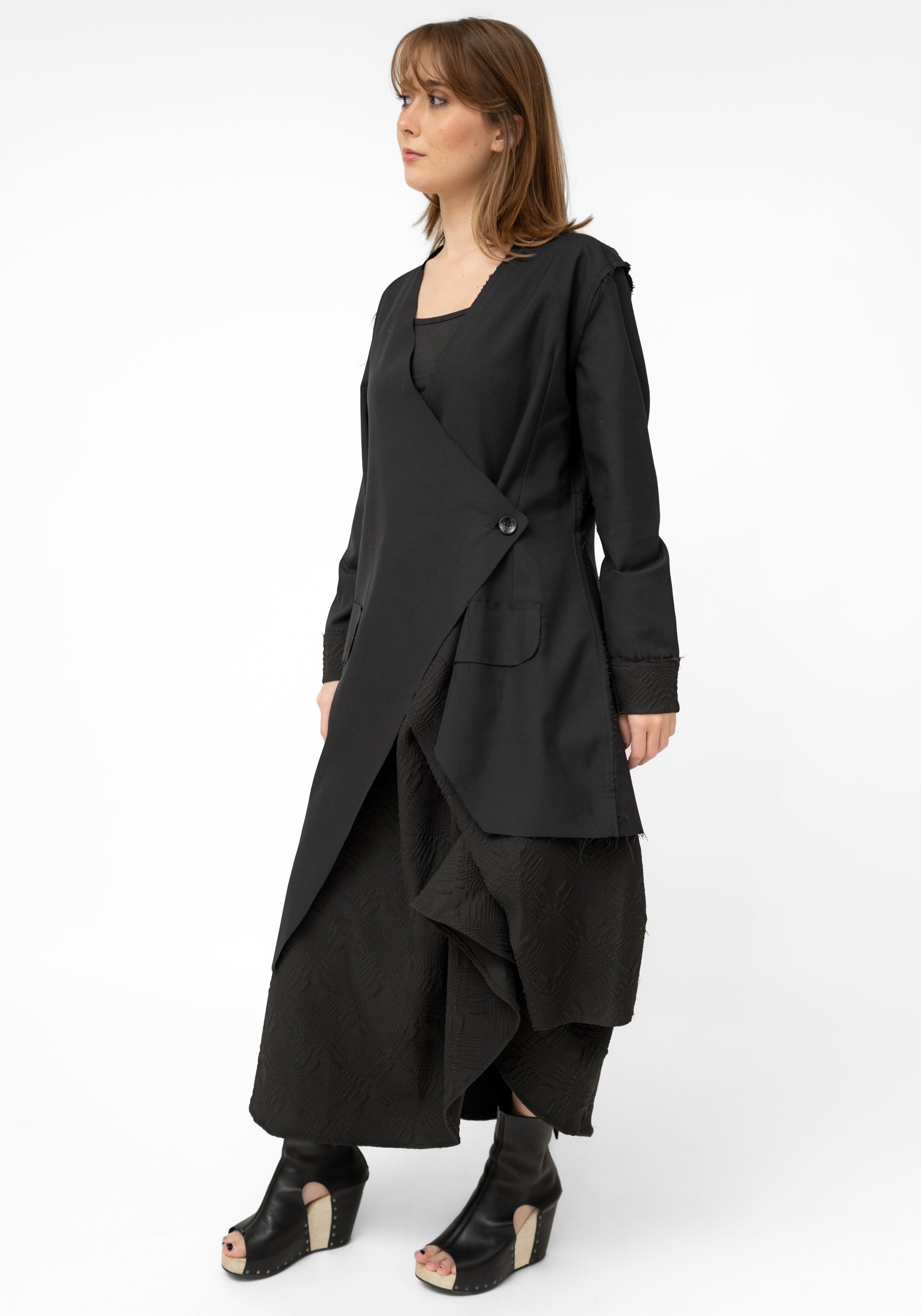 Magnetite Asymmetric Wool Blend Wrap Jacket - December Thieves