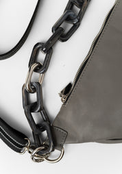 Steel Grey Leather Belt Bag and Graphite Resin Bag Chain