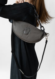 Steel Grey Leather Belt Bag and Graphite Resin Bag Chain