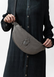 Steel Grey Leather Scarab Embossed Belt Bag