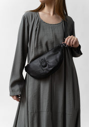 Black Leather Scarab Embossed Belt Bag