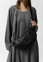 XL Black Leather Scarab Embossed Belt Bag and Matte Black Bag Chain