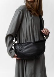 XL Black Leather Scarab Embossed Belt Bag and Matte Black Bag Chain