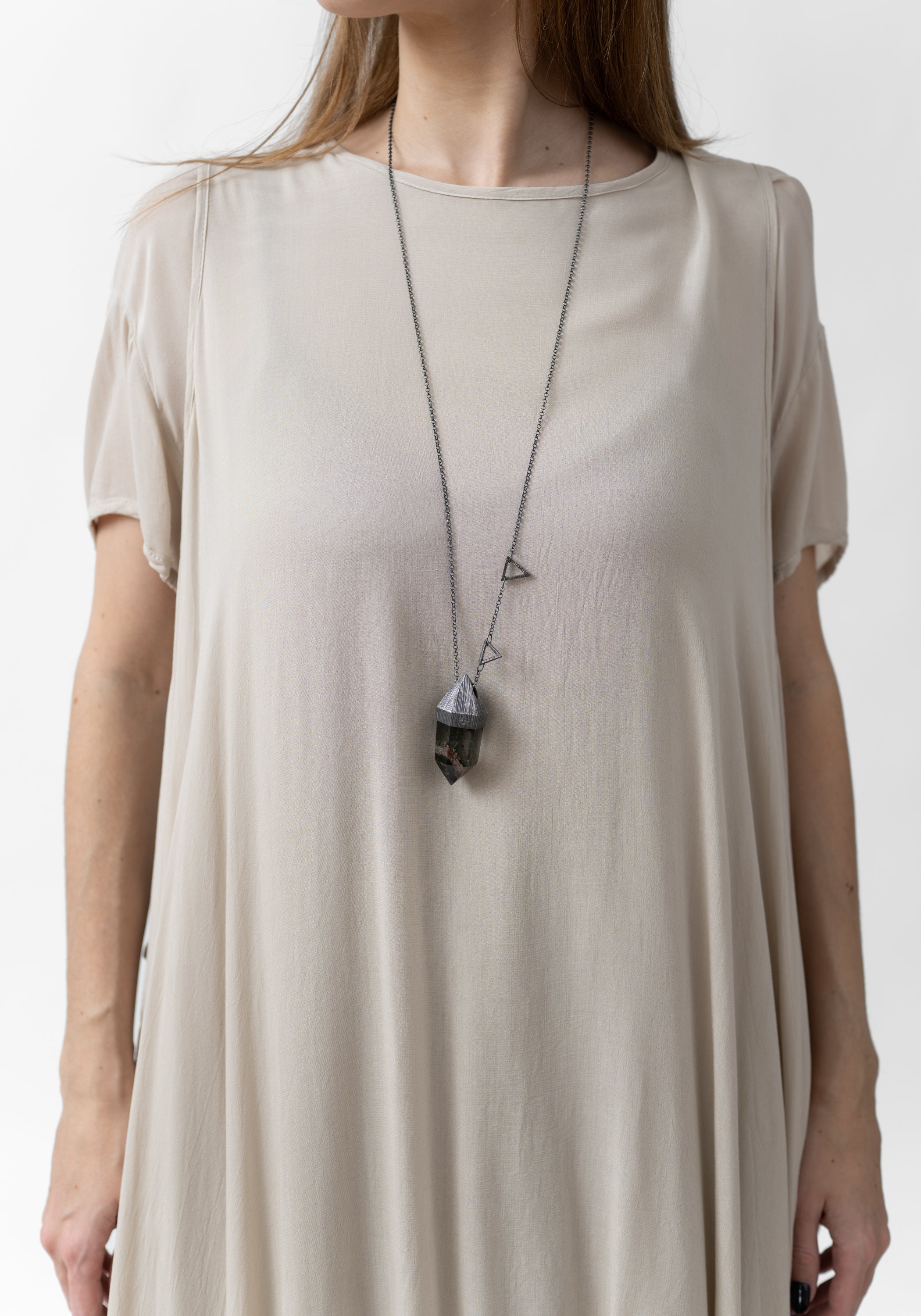 Oxidized Sterling and Moss Quartz Necklace - December Thieves