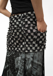 Checkered Mixed Texture Maxi Skirt