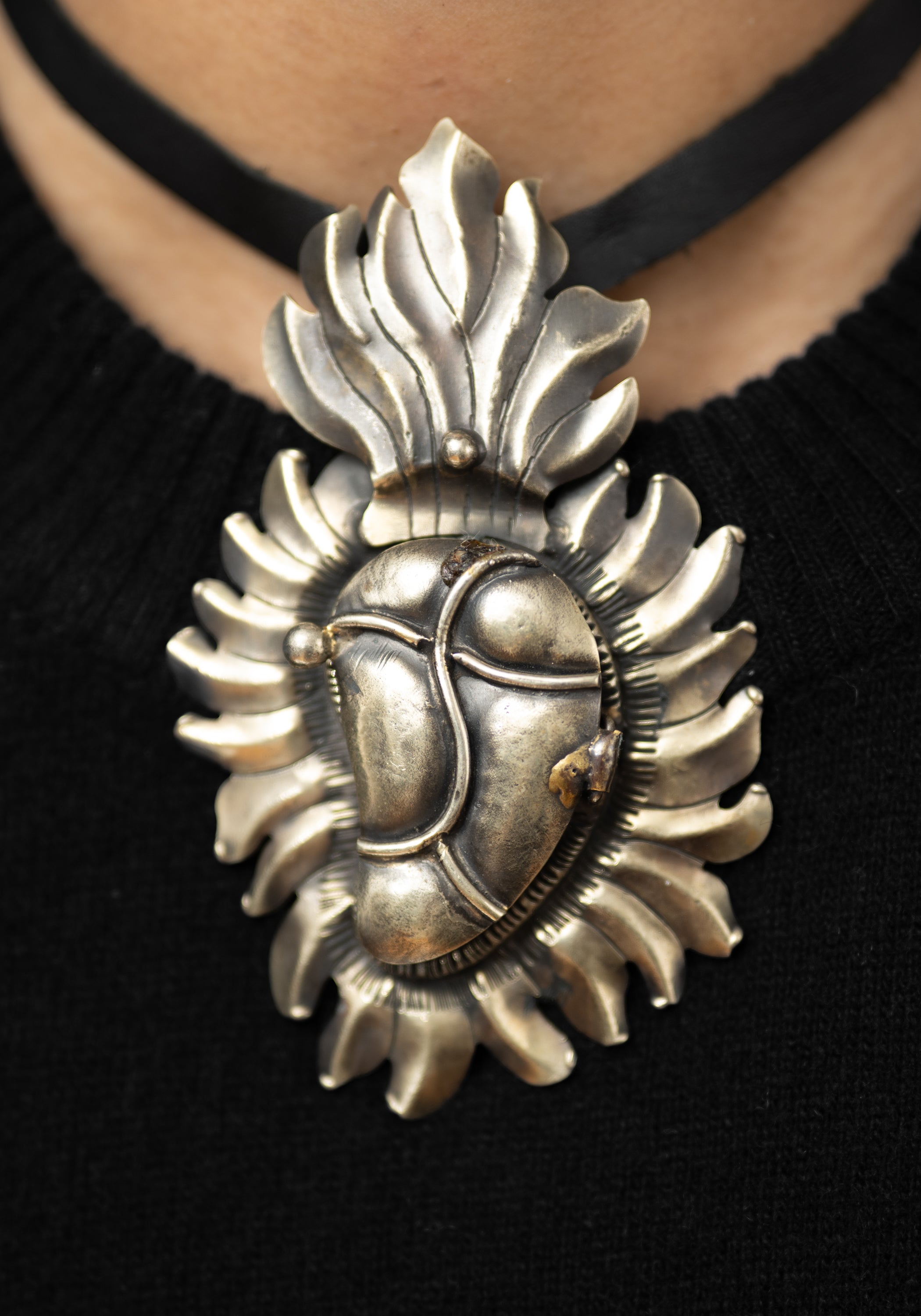 Silver Tone Antique Heart Locket Necklace