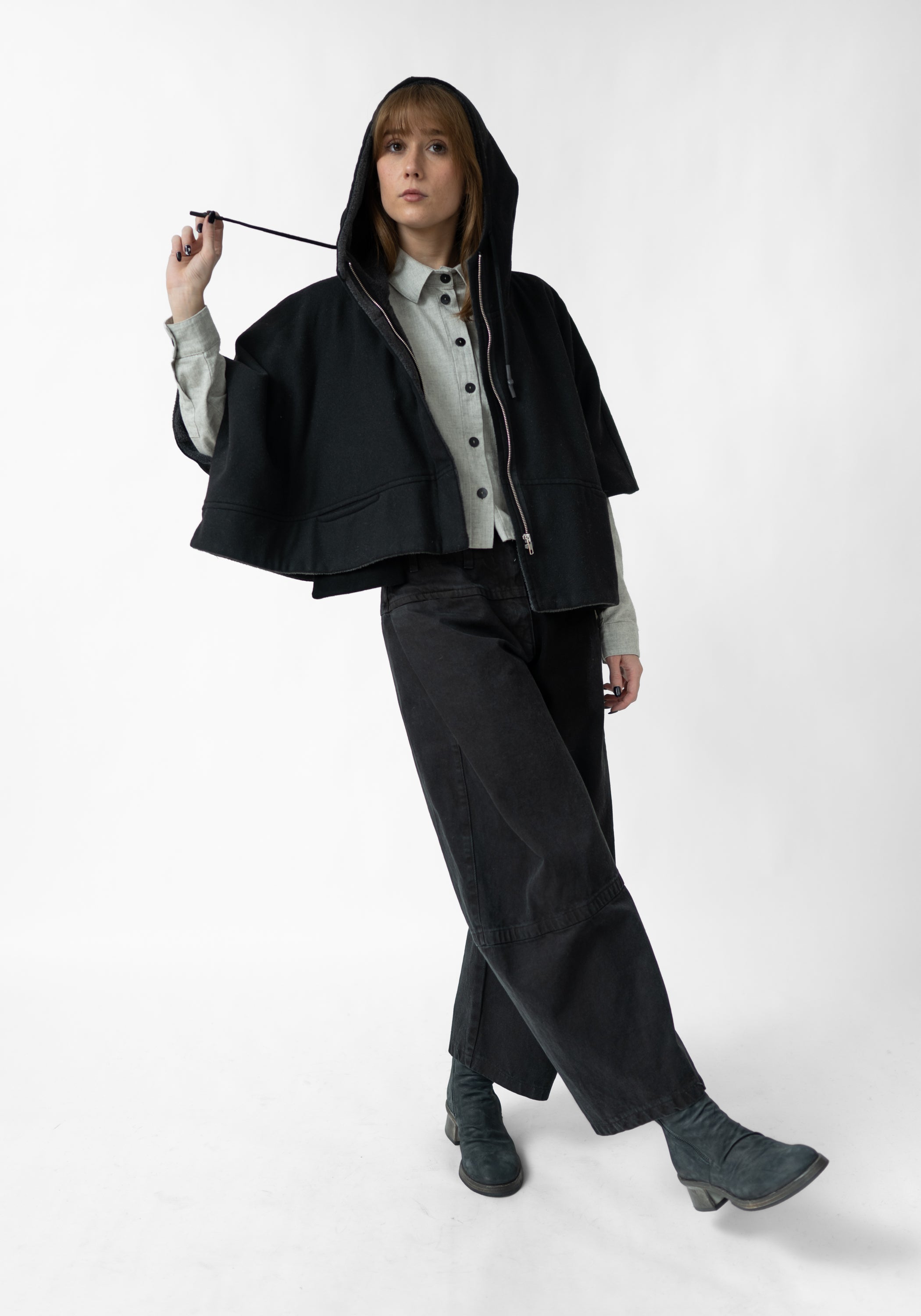 Oversized Cropped Sleeve Wool Blend Jacket
