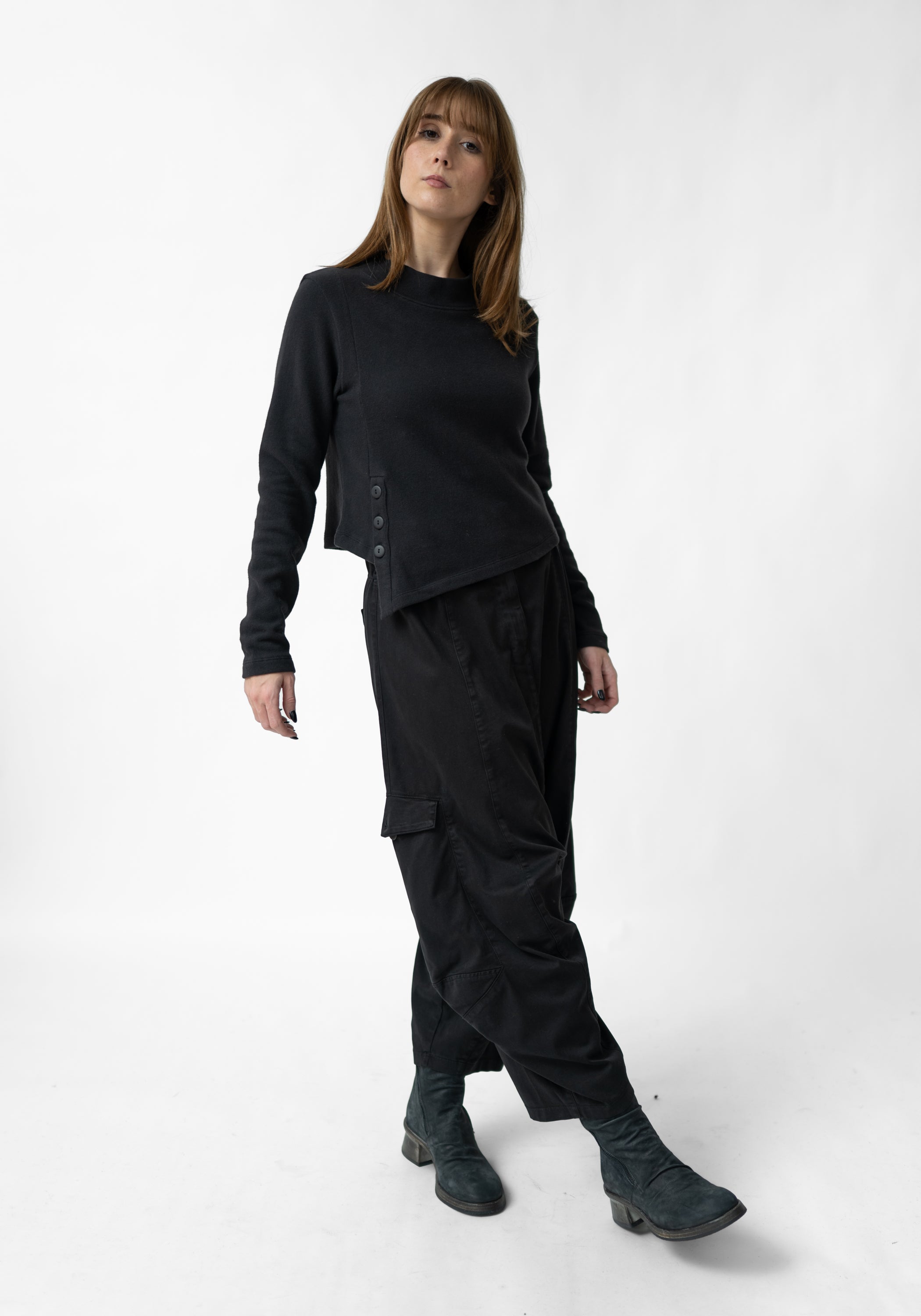 Asymmetric Button Hem Detail Top