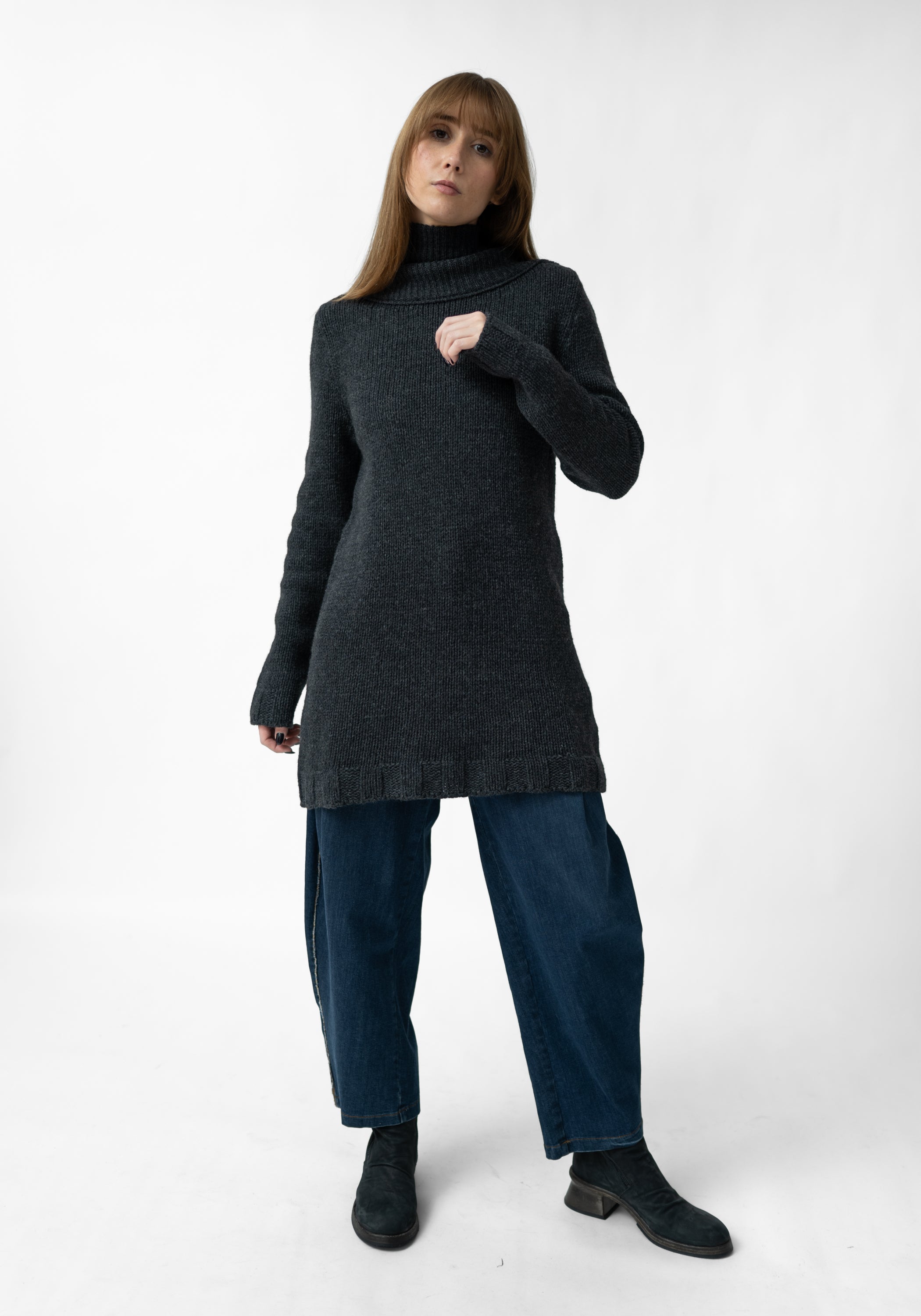 Cowl Neck Knit Wool Blend Knit Tunic