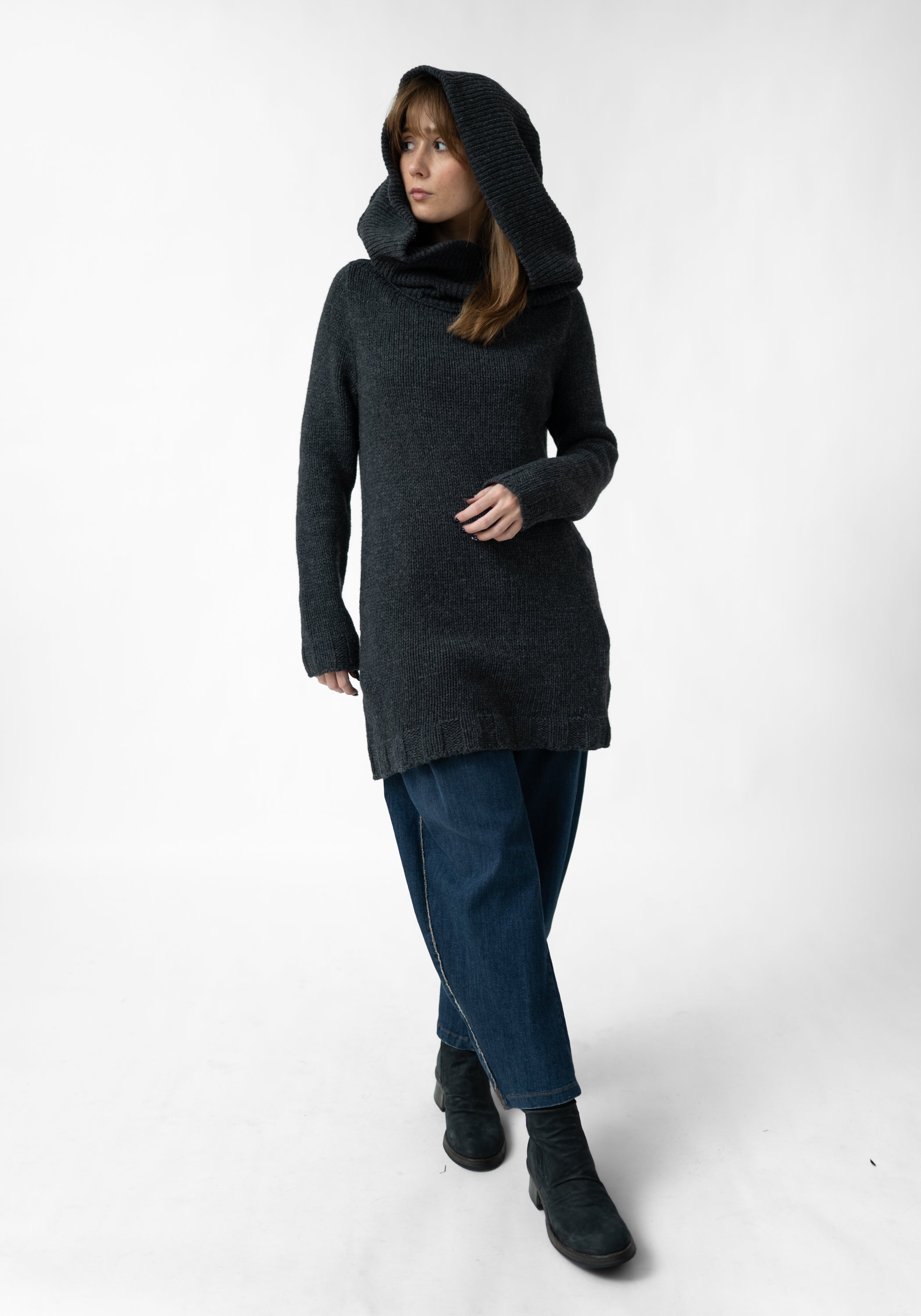 Cowl Neck Knit Wool Blend Knit Tunic