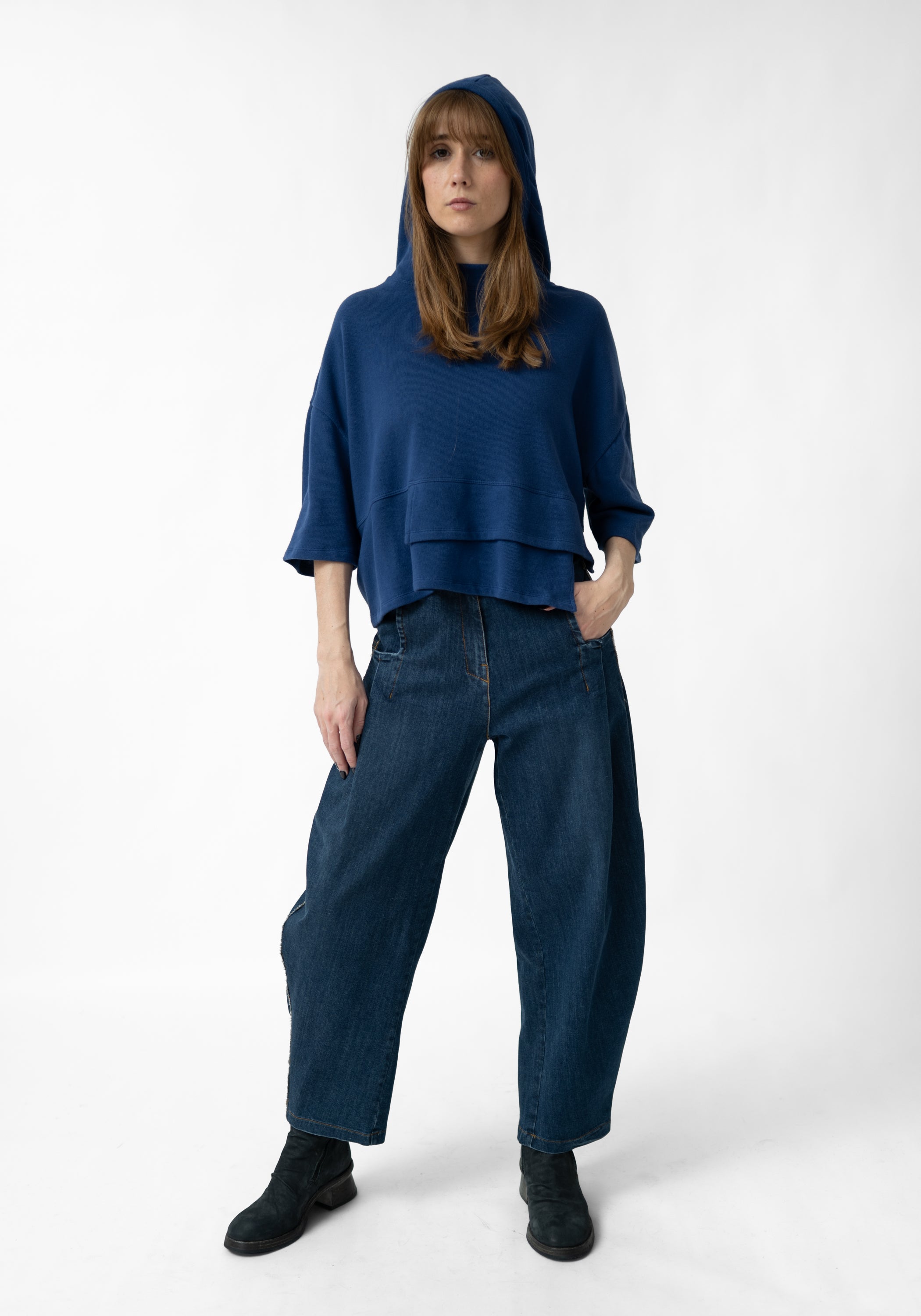 Paneled Cropped Sleeve Hoodie