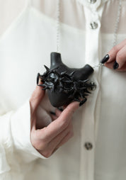Large Black Spinae Porcelain Anatomical Heart Necklace