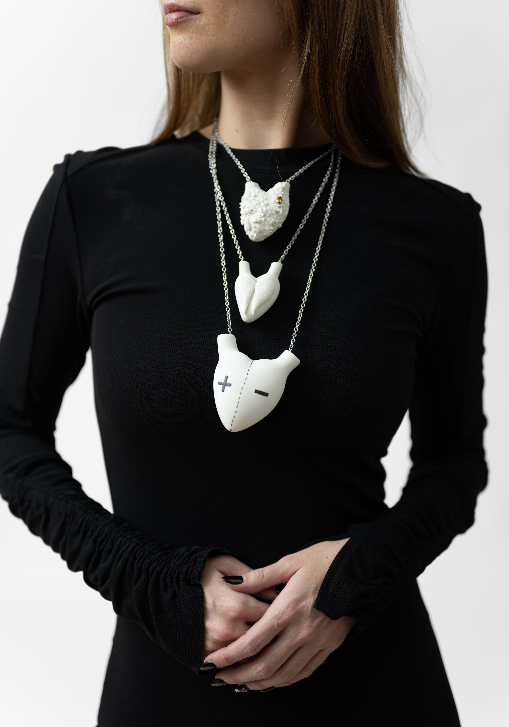Large Plus Minus Porcelain Anatomical Heart Necklace