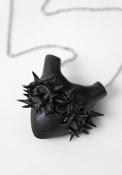 Large Black Spinae Porcelain Anatomical Heart Necklace