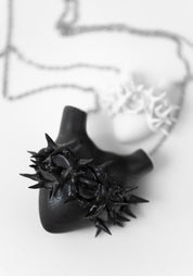 Large Black Spinae Porcelain Anatomical Heart Necklace