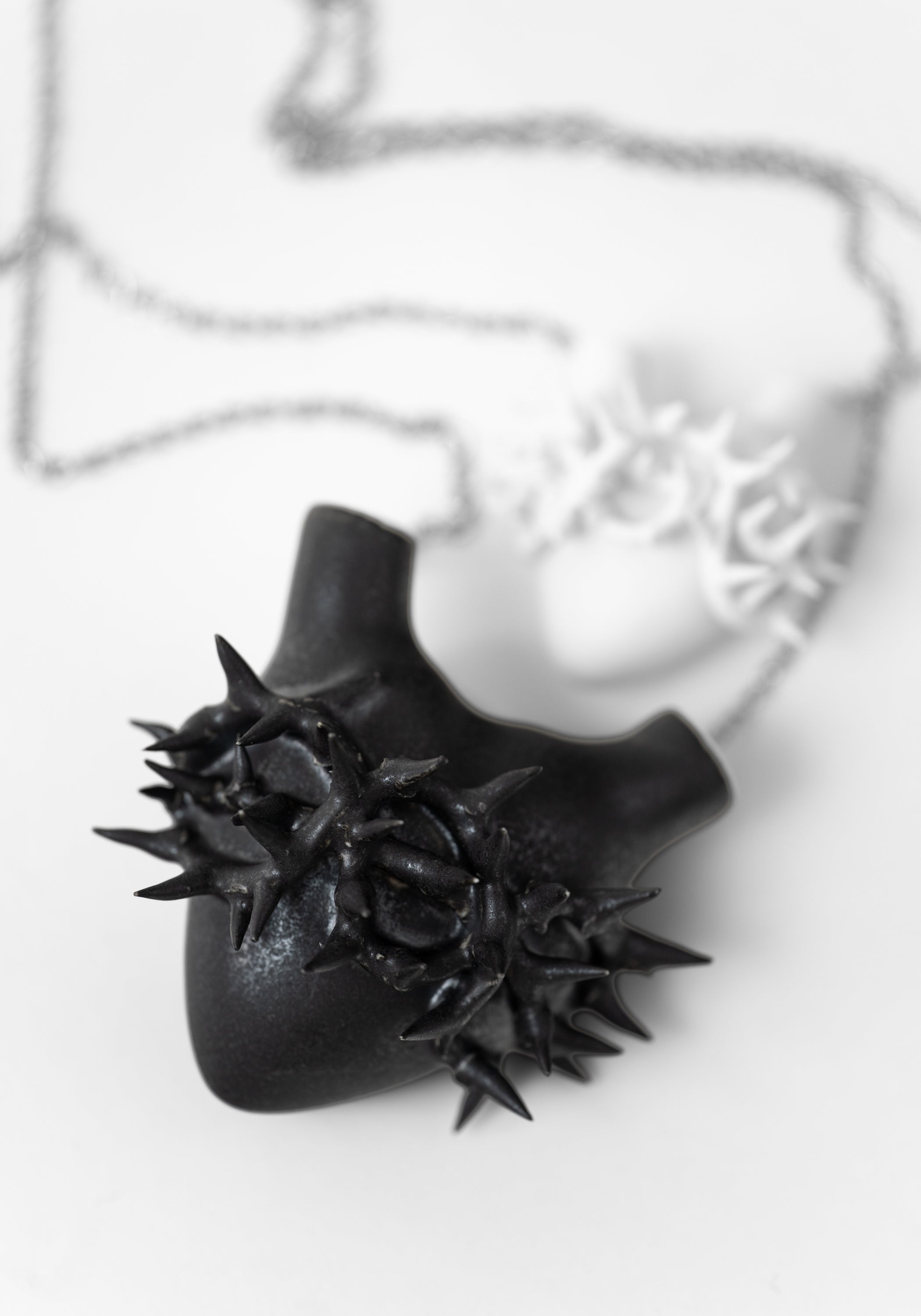 Large Black Spinae Porcelain Anatomical Heart Necklace