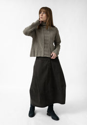 Rib Detail High Neck Wool Blend Knit Pullover