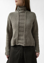 Rib Detail High Neck Wool Blend Knit Pullover