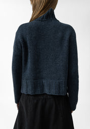 Rib Detail High Neck Wool Blend Knit Pullover