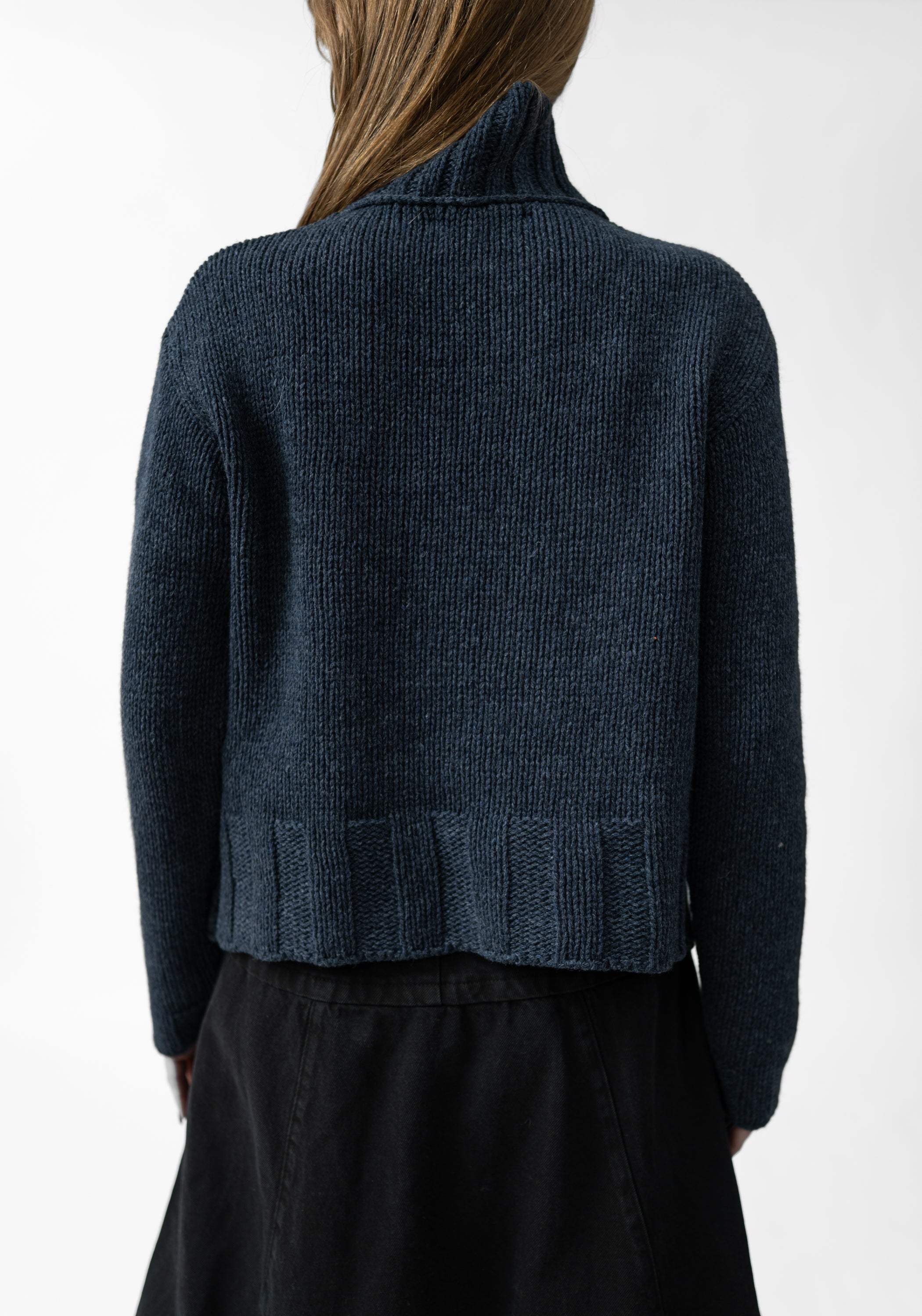 Rib Detail High Neck Wool Blend Knit Pullover