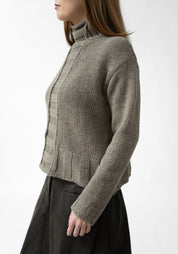 Rib Detail High Neck Wool Blend Knit Pullover