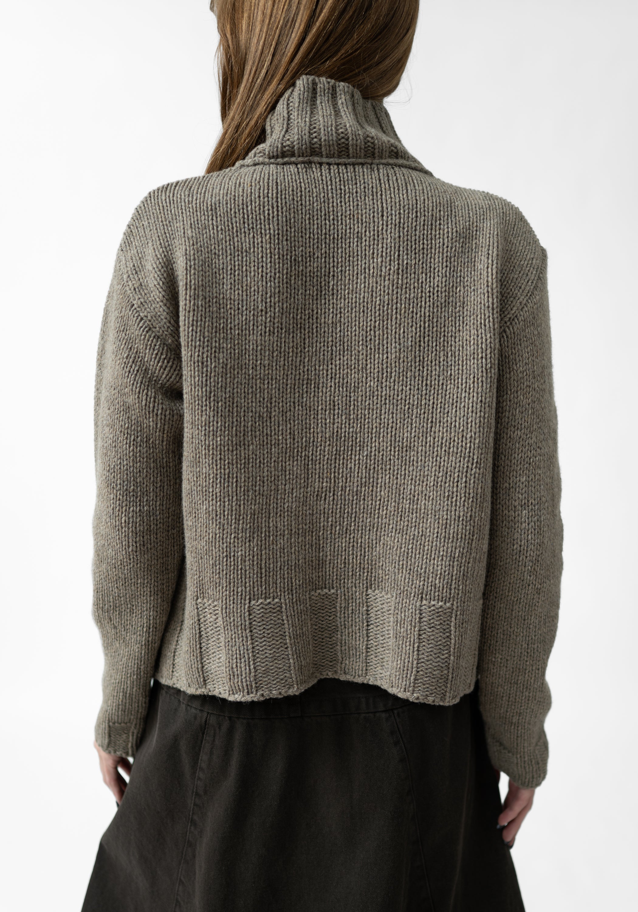 Rib Detail High Neck Wool Blend Knit Pullover