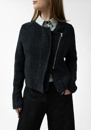 Asymmetric Zip Front Wool Blend Knit Cardigan