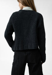 Asymmetric Zip Front Wool Blend Knit Cardigan