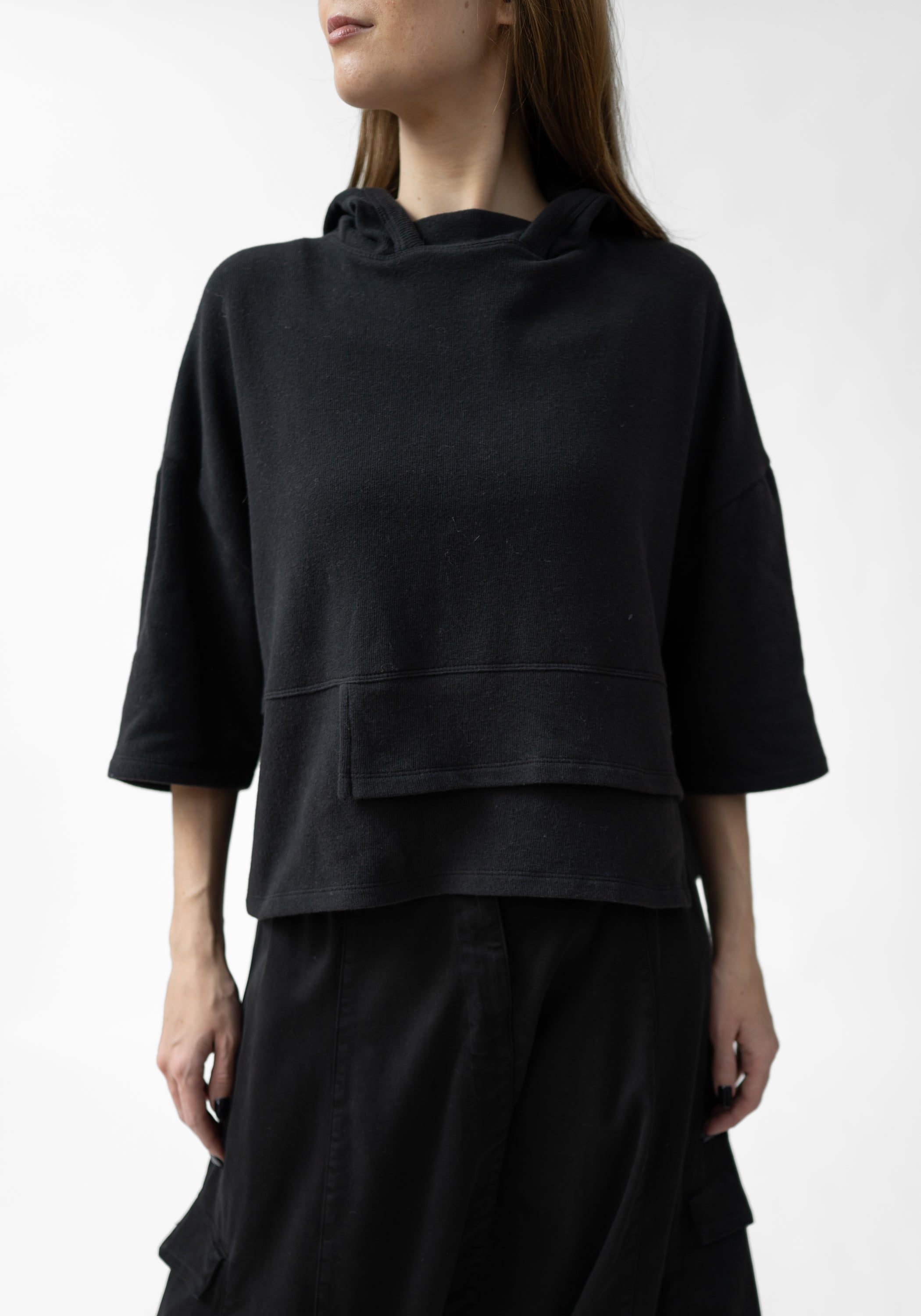 Paneled Cropped Sleeve Hoodie