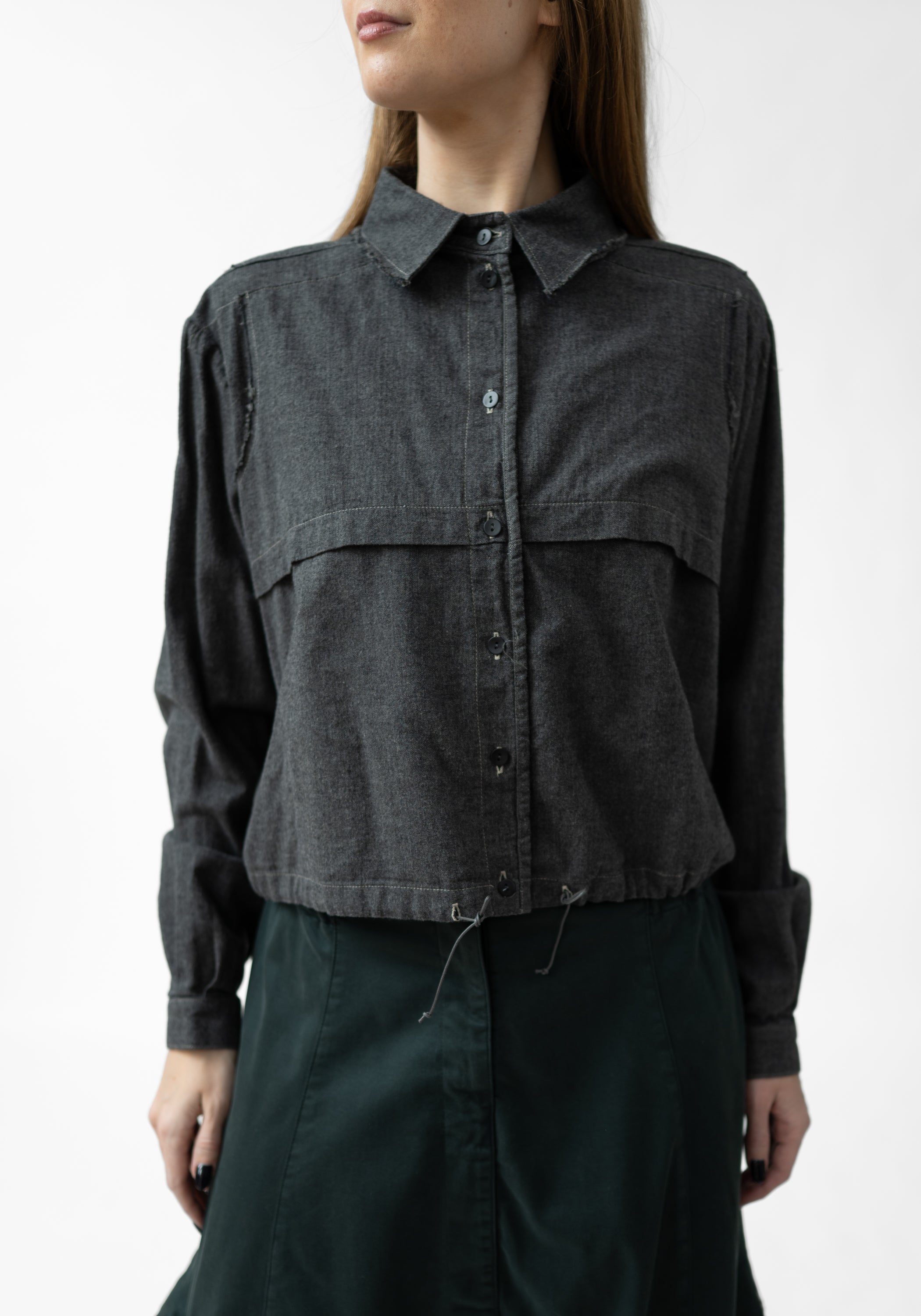 Drawstring Hem Paneled Blouse