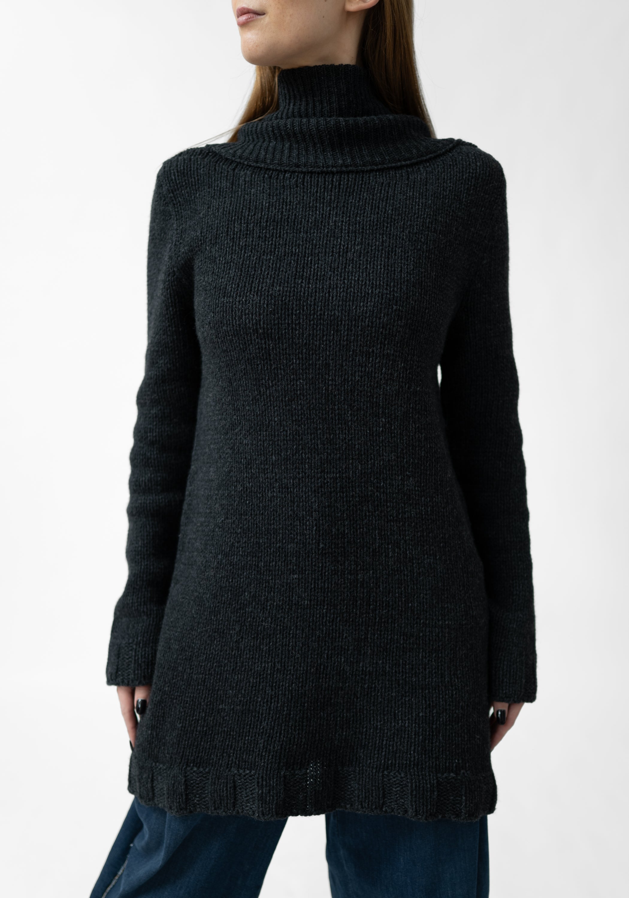 Cowl Neck Knit Wool Blend Knit Tunic