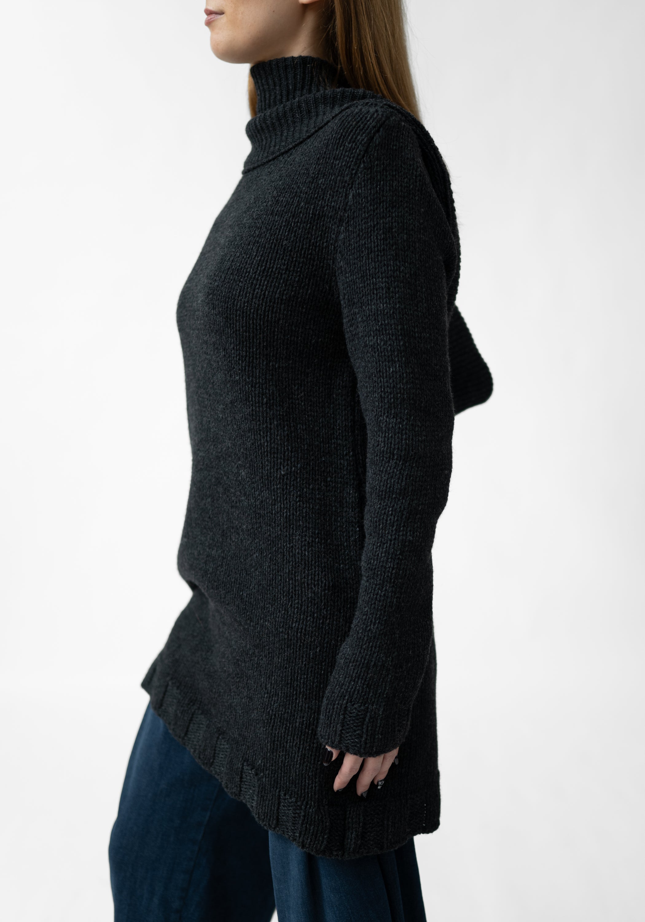 Cowl Neck Knit Wool Blend Knit Tunic