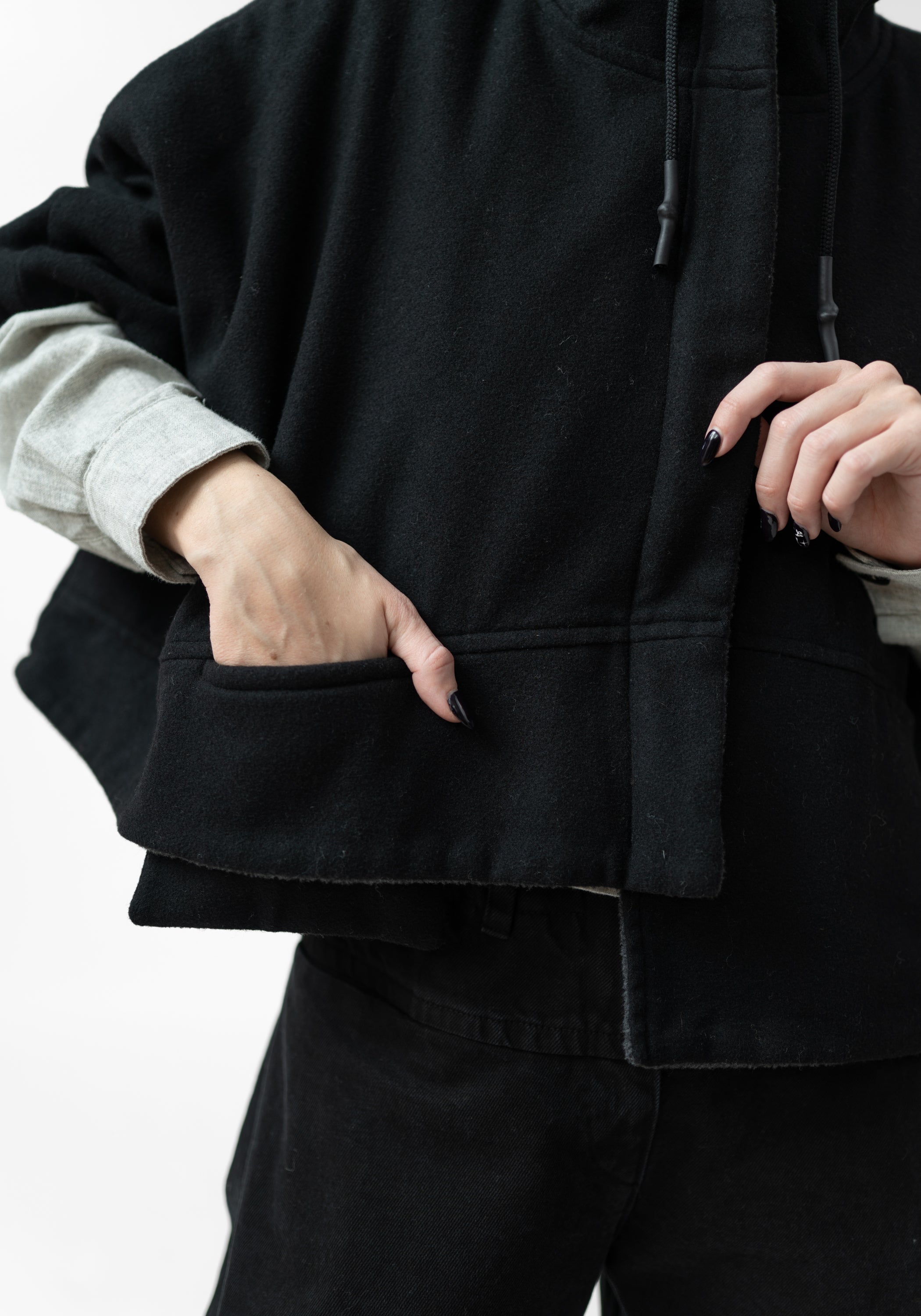 Oversized Cropped Sleeve Wool Blend Jacket