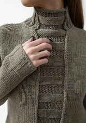 Rib Detail High Neck Wool Blend Knit Pullover
