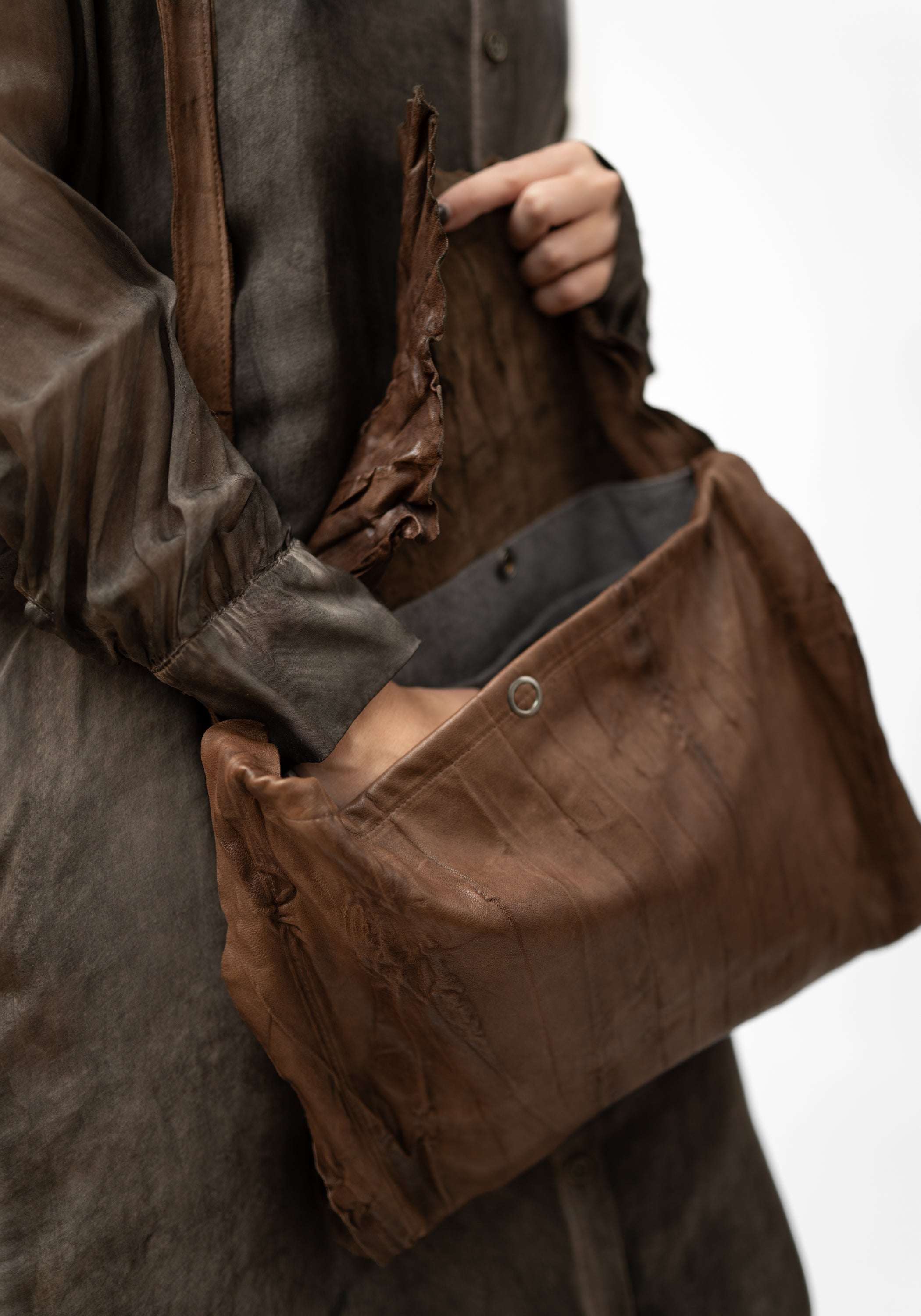 Asymmetric Raw Edge Brown Leather Bag - December Thieves