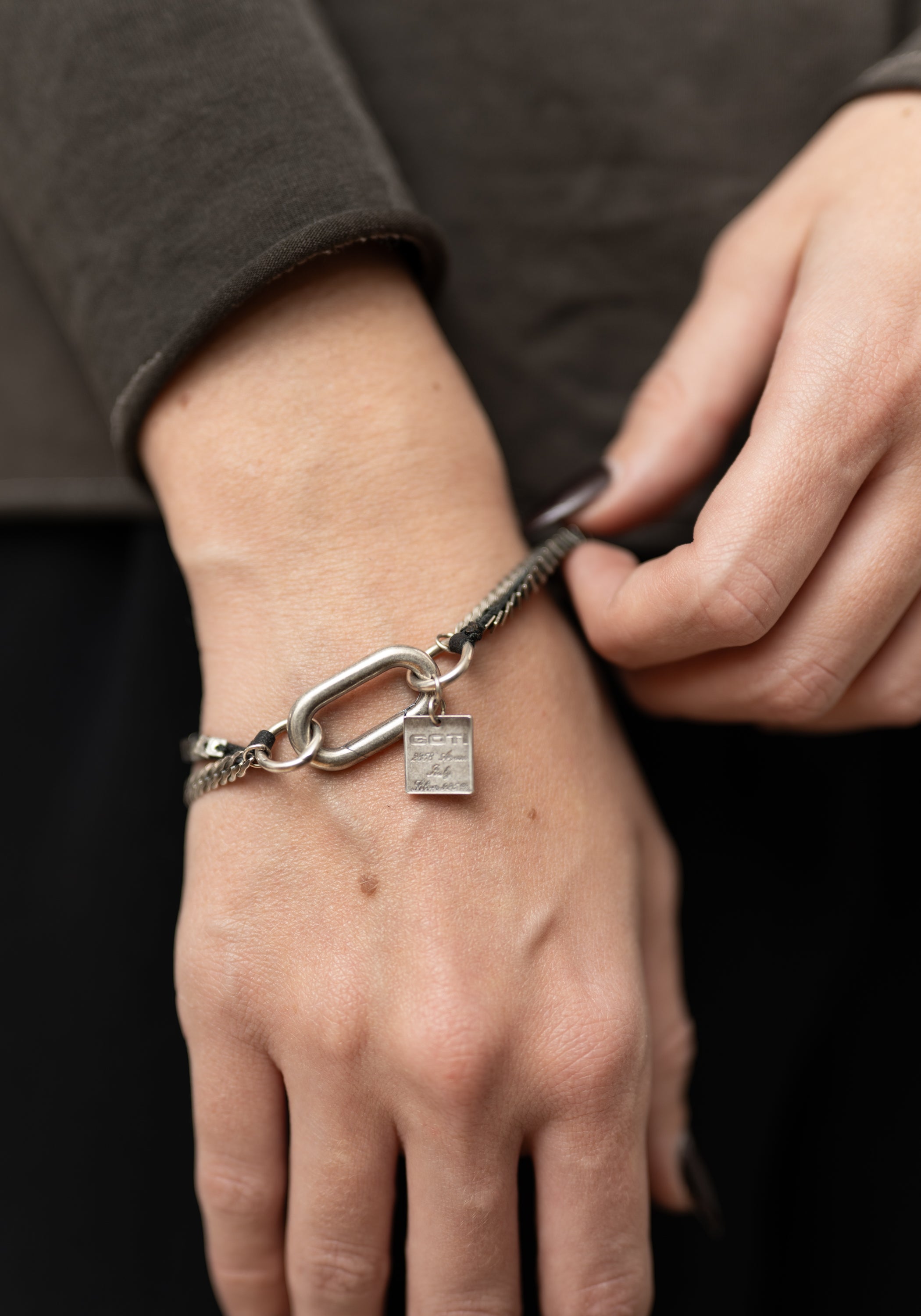 Sterling Chain and Square Paillettes Bracelet