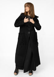 Asymmetric Shearling Detail Wool Maxi Jacket - December Thieves