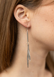 Single Sterling Chain Leaves Earring