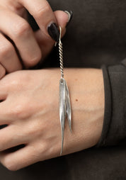 Single Sterling Chain Leaves Earring