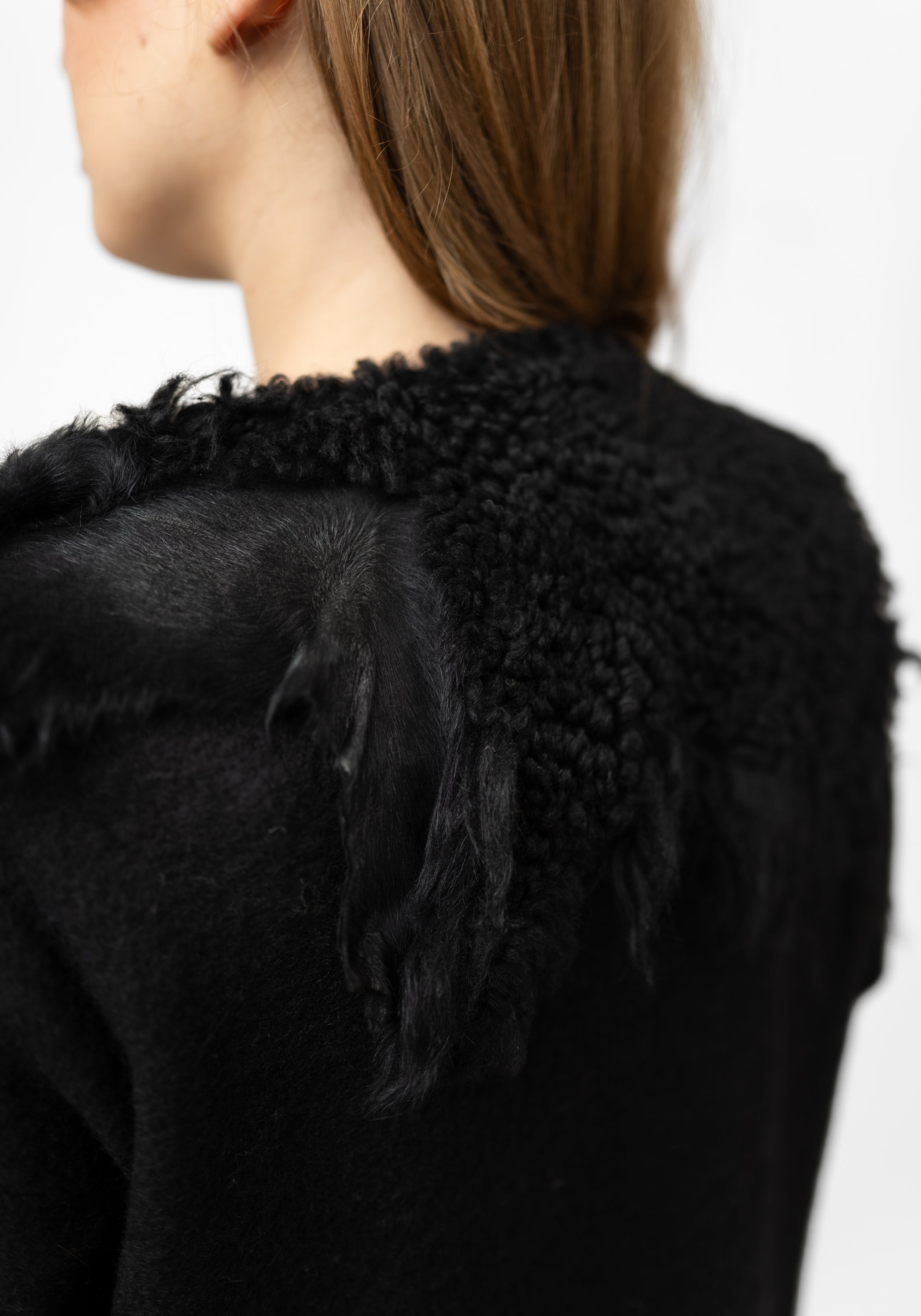 Asymmetric Shearling Detail Wool Maxi Jacket - December Thieves