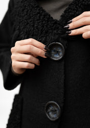 Asymmetric Shearling Detail Wool Maxi Jacket - December Thieves
