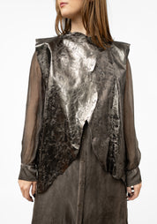 Oversized Metallic Leather Paneled Vest - December Thieves