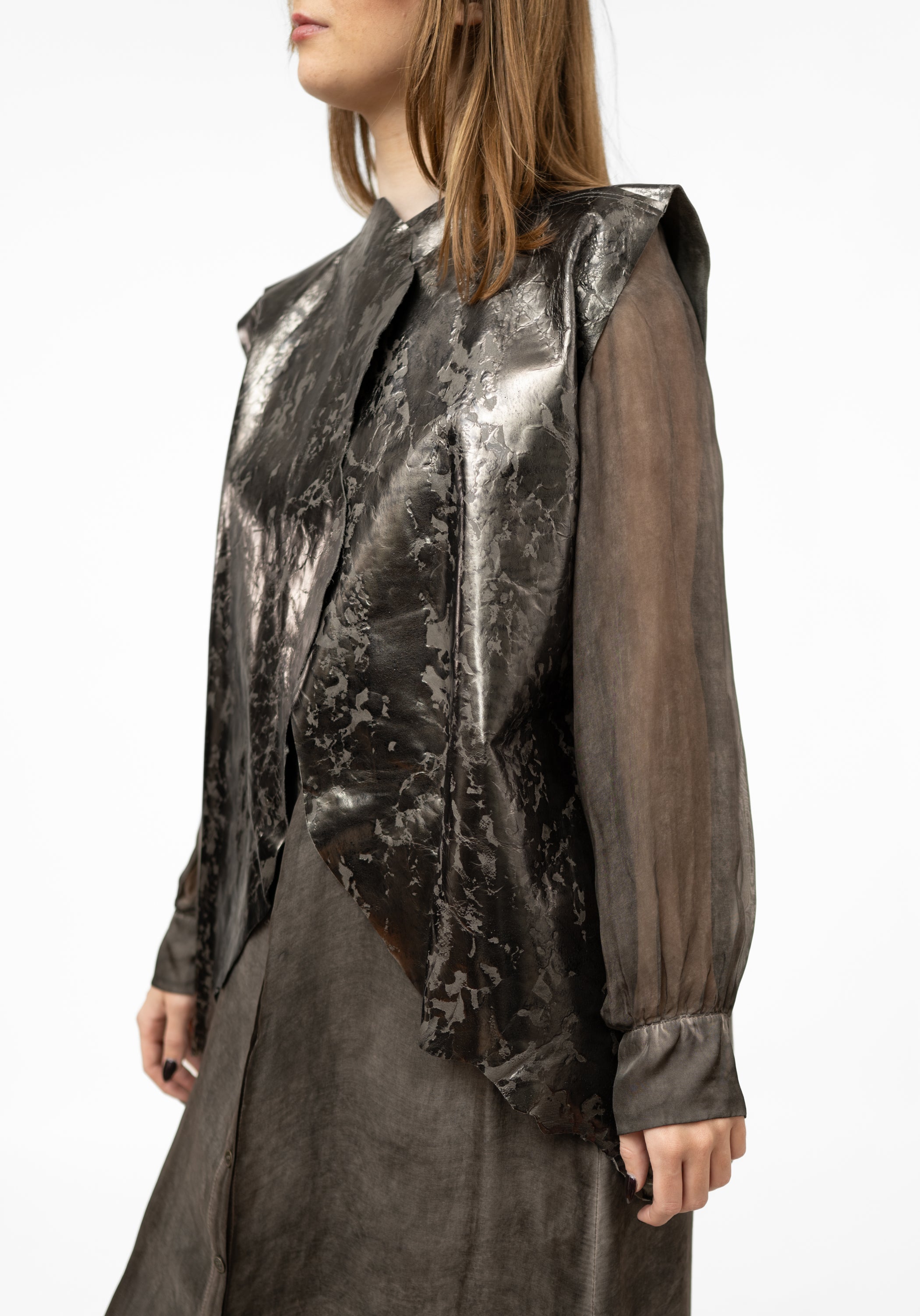 Oversized Metallic Leather Paneled Vest - December Thieves