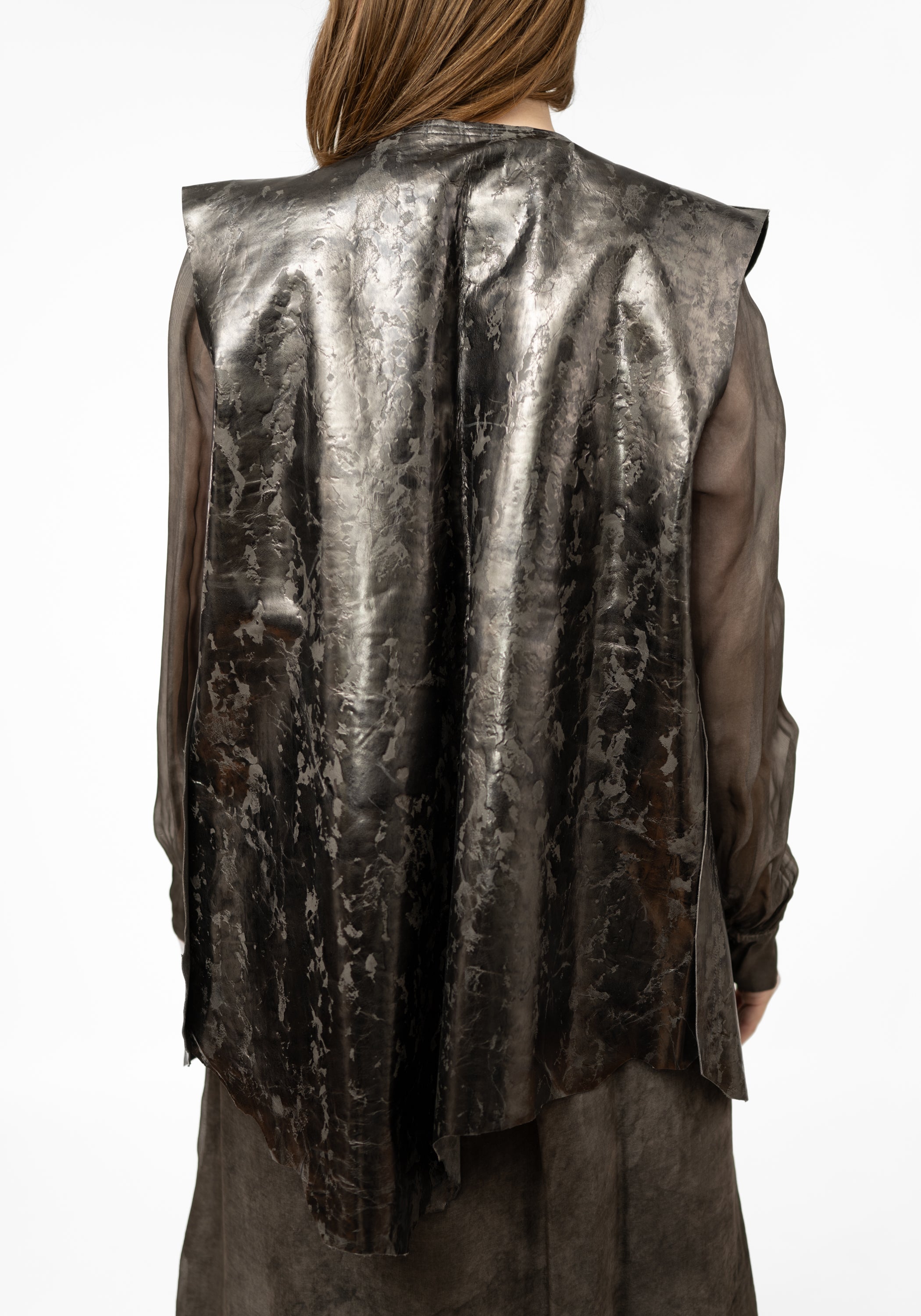 Oversized Metallic Leather Paneled Vest - December Thieves