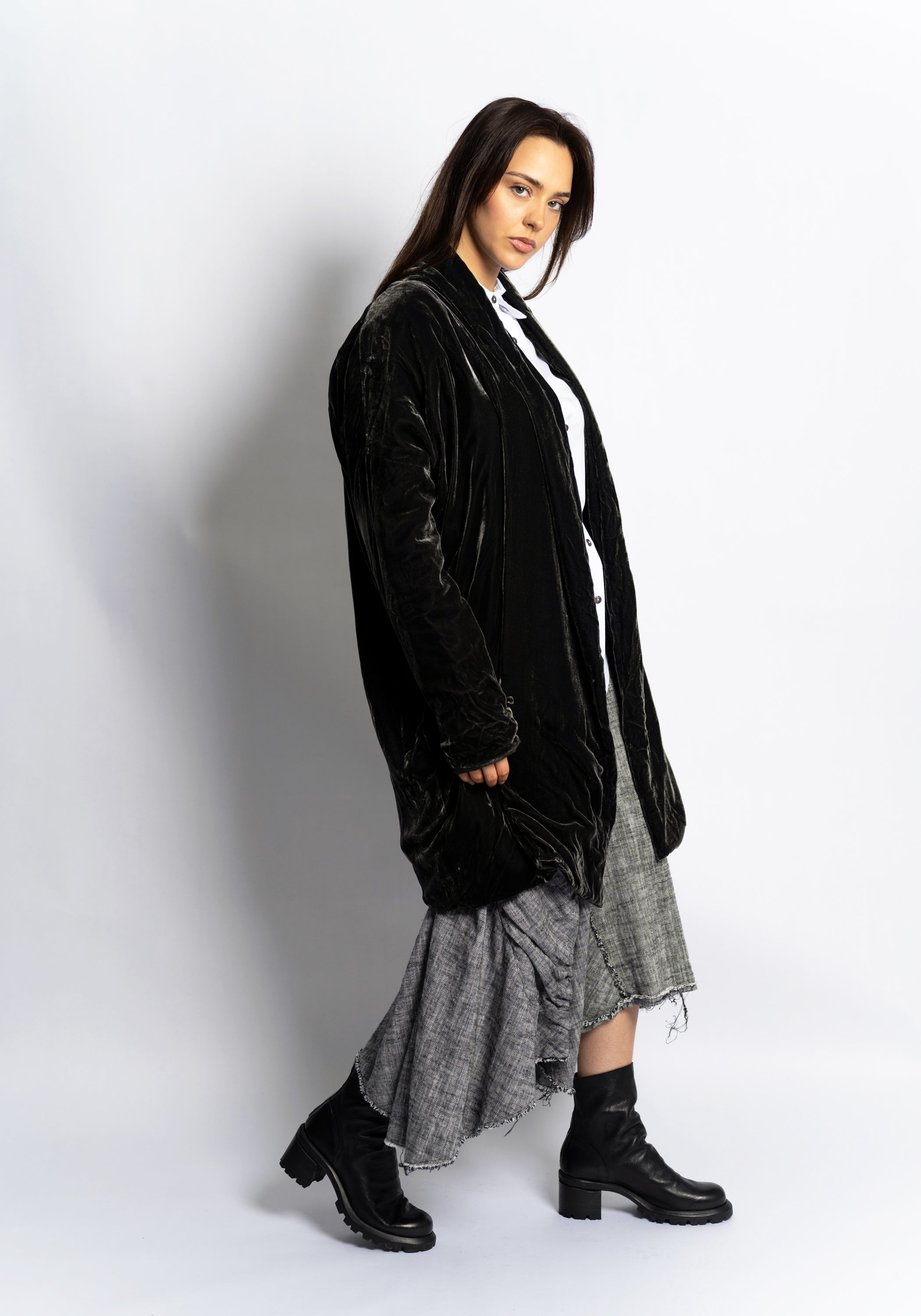 Slate Silk Velvet Cocoon Jacket