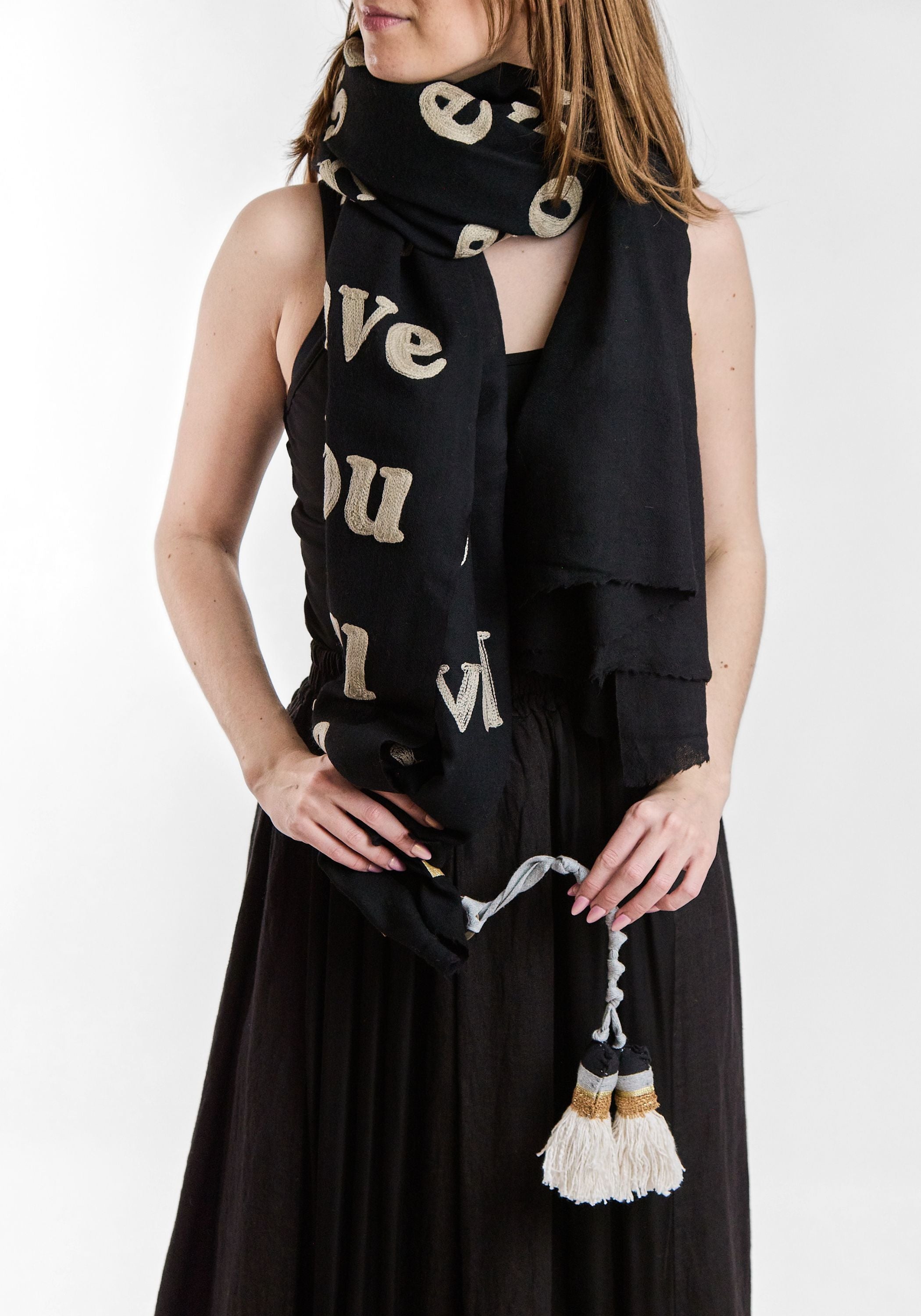 "Stillness" Embroidered Wool Poetry Scarf - December Thieves