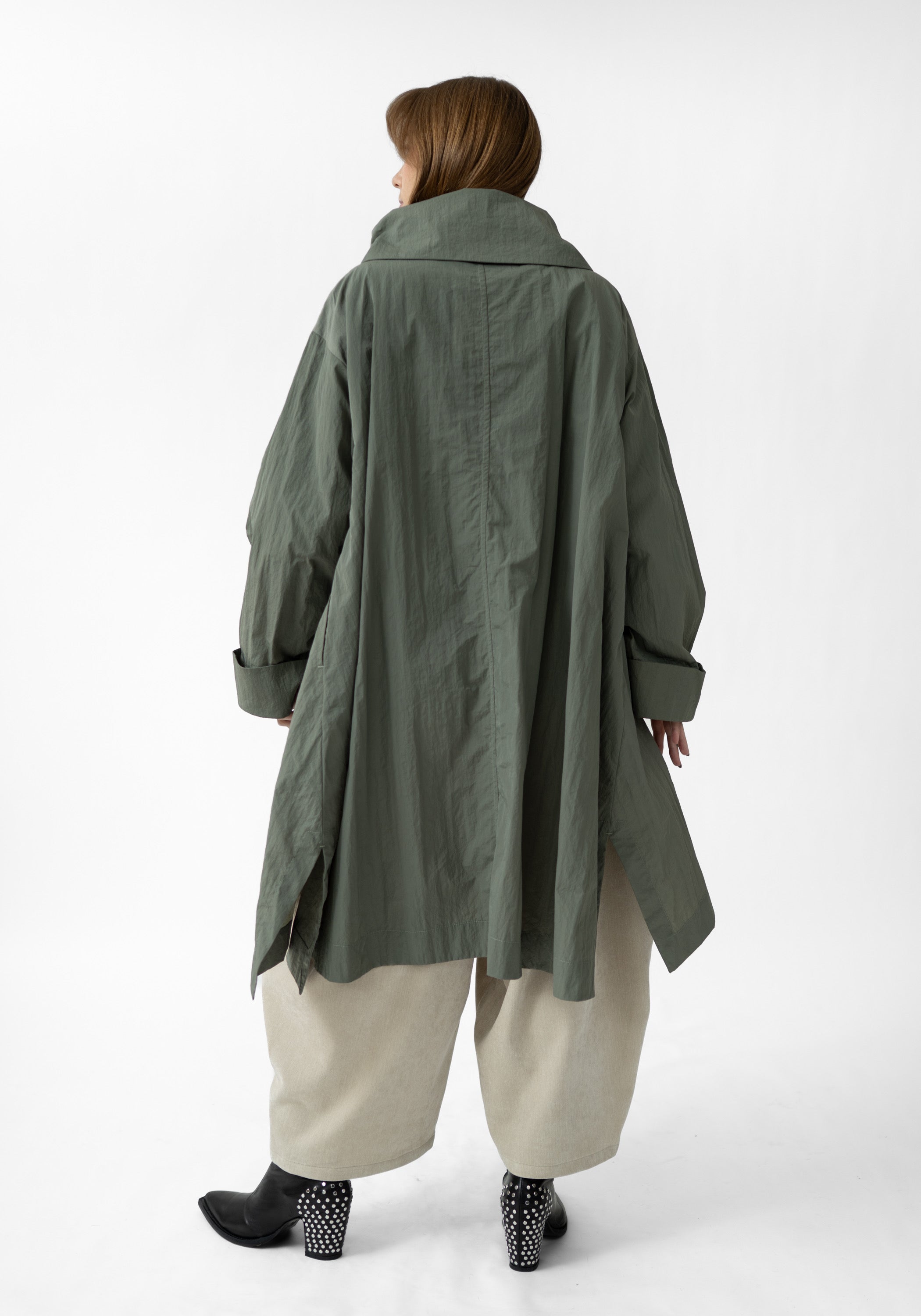 Oversized Draped Collar Nylon Coat